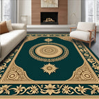 Gold Floral Bordered Teal Medallion Rug