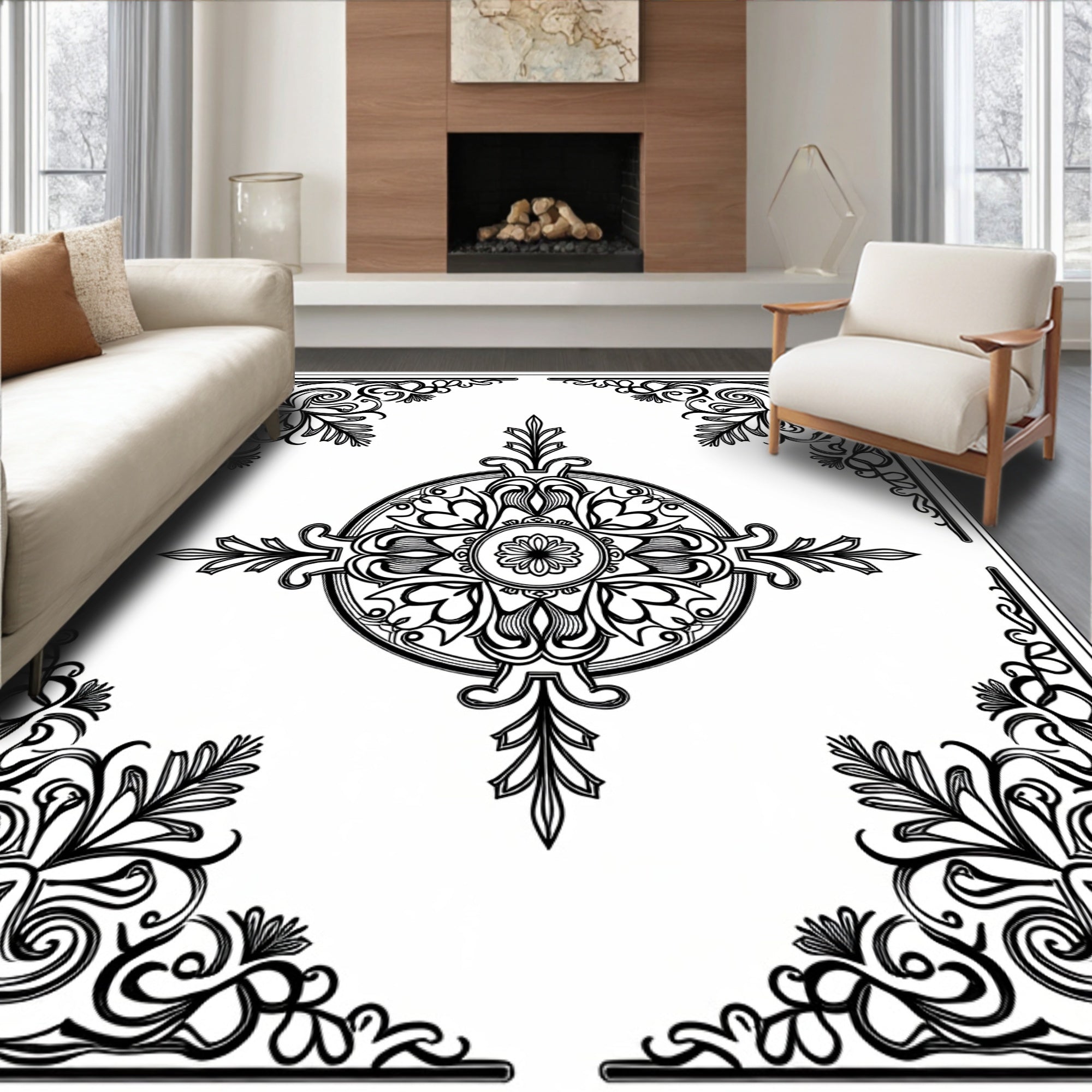 Ornate Filigree Floral Mandala Rug