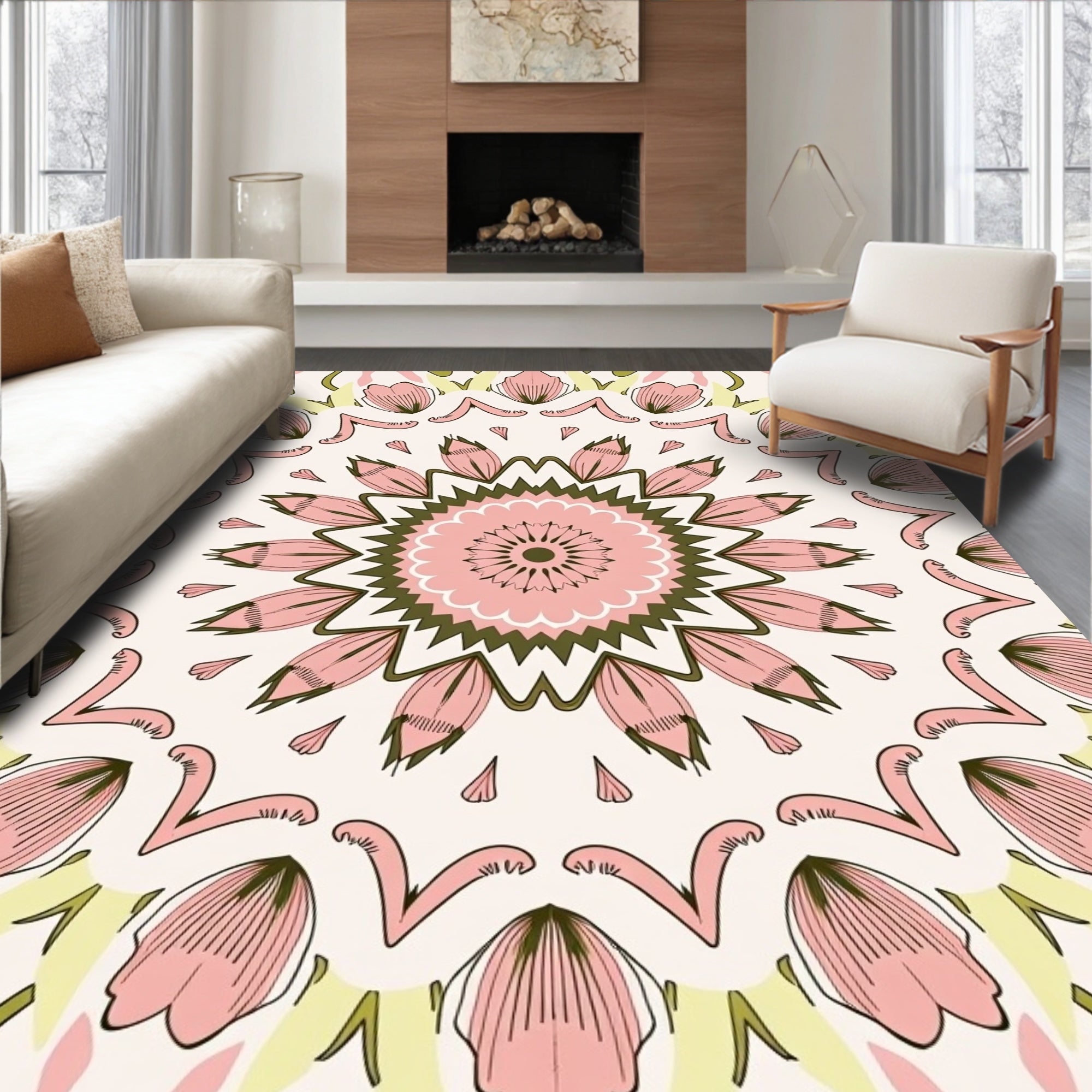Floral Mandala Design with Pink Petals Rug