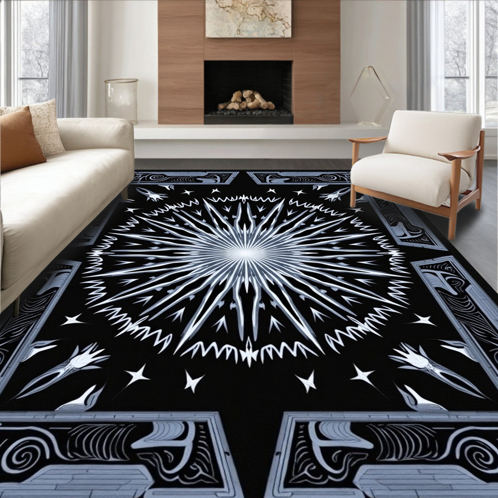Abstract Radiant Starburst Dark Pattern Rug
