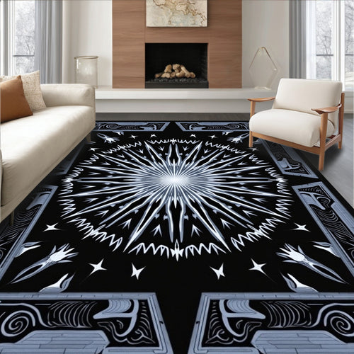 Abstract Radiant Starburst Dark Pattern Rug