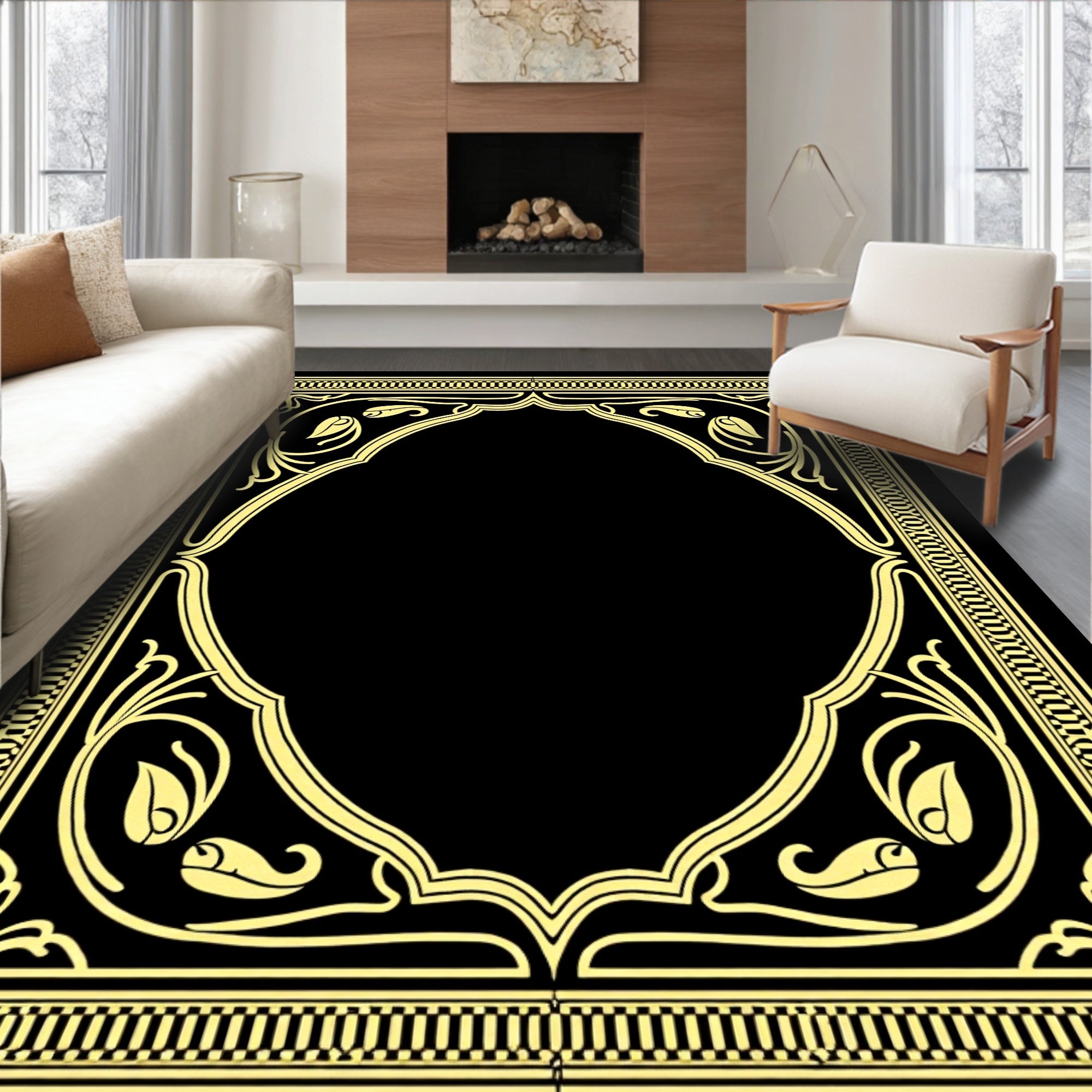 Golden Floral Archway Pattern Rug