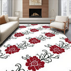 Deep Red Floral Vine Pattern Rug