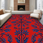 Bold Blue Vine Red Floral Rug