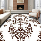 Dark Brown Floral Damask Pattern Rug