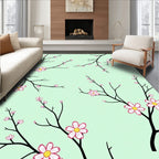 Pink Blossom Branches On Mint Background Rug