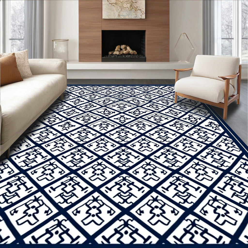 Indigo Geometric Diamond Pattern Rug