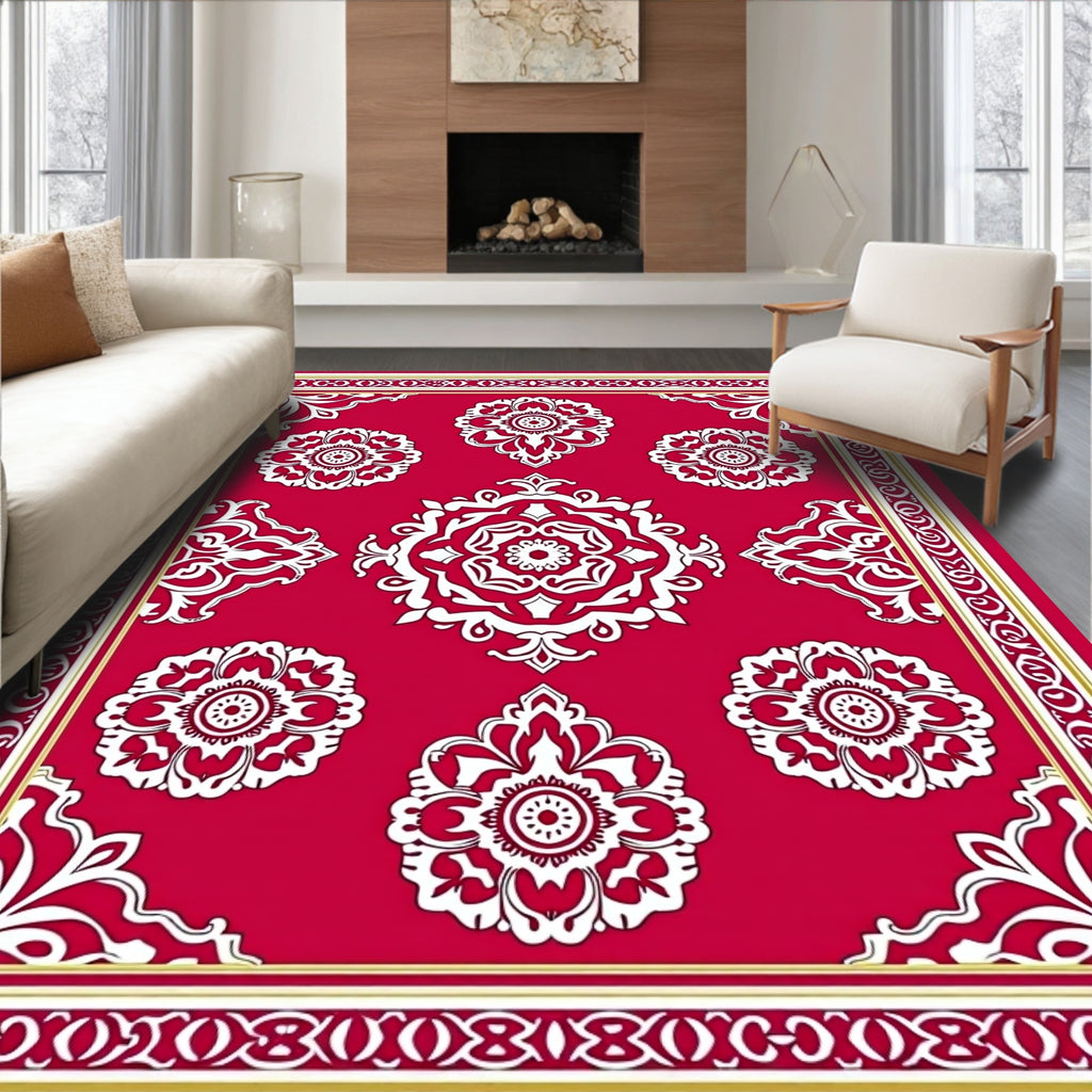 Ornate Floral Red Border Design Rug