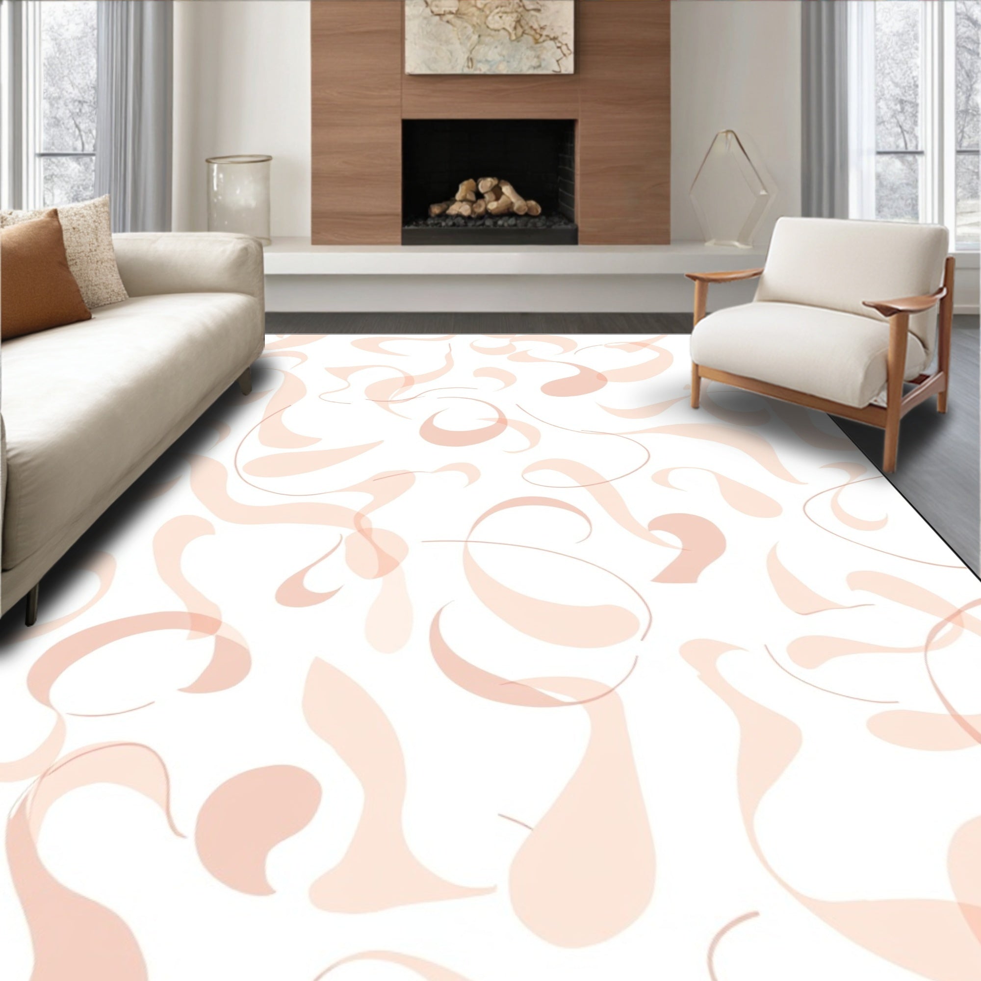 Soft Peach Swirl Abstract Pattern Rug