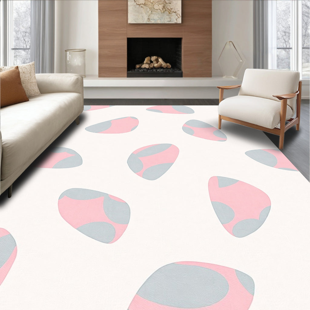 Soft Pink Blue Abstract Shapes Rug
