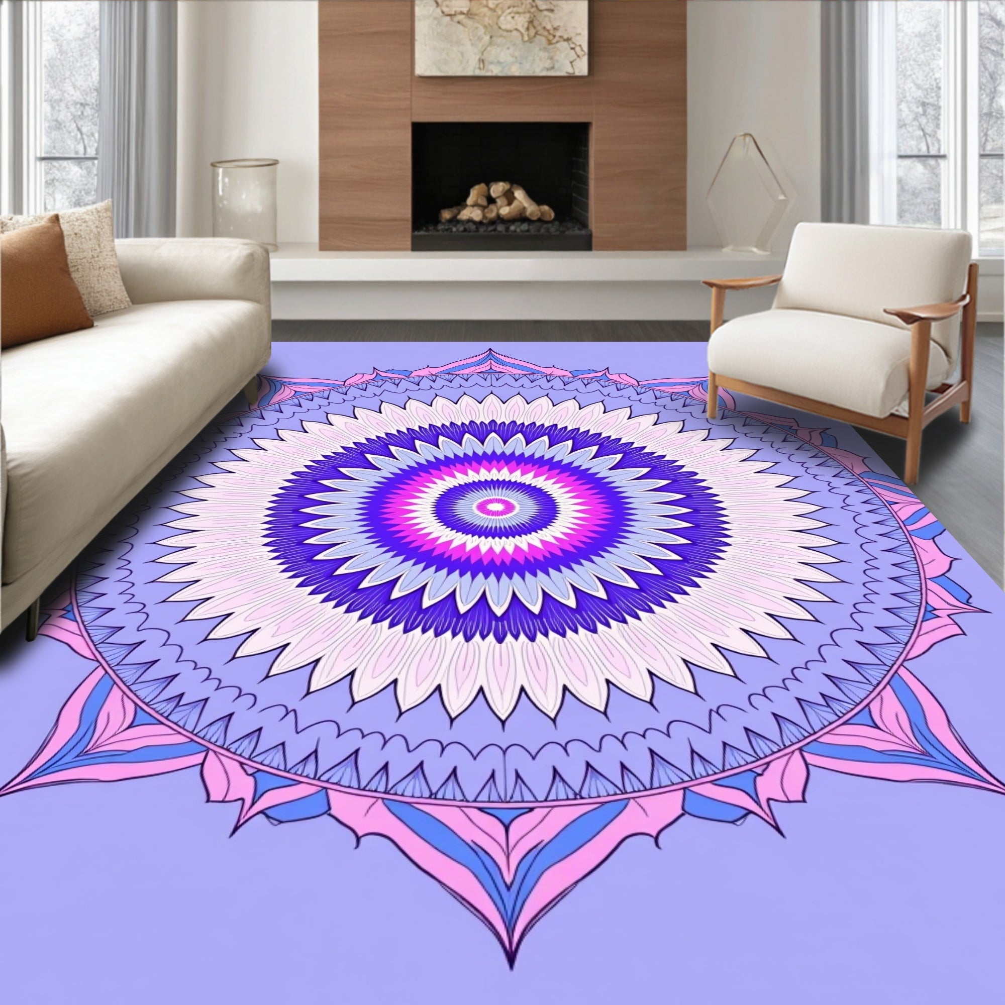 Intricate Radial Mandala Pattern Design Rug