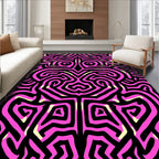 Bold Pink Black Maze Pattern Rug
