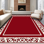Ornate Scrollwork Crimson Frame Rug