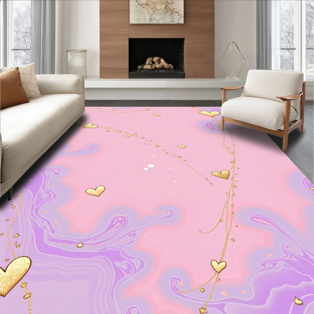 Golden Heart Swirls Pastel Pattern Rug