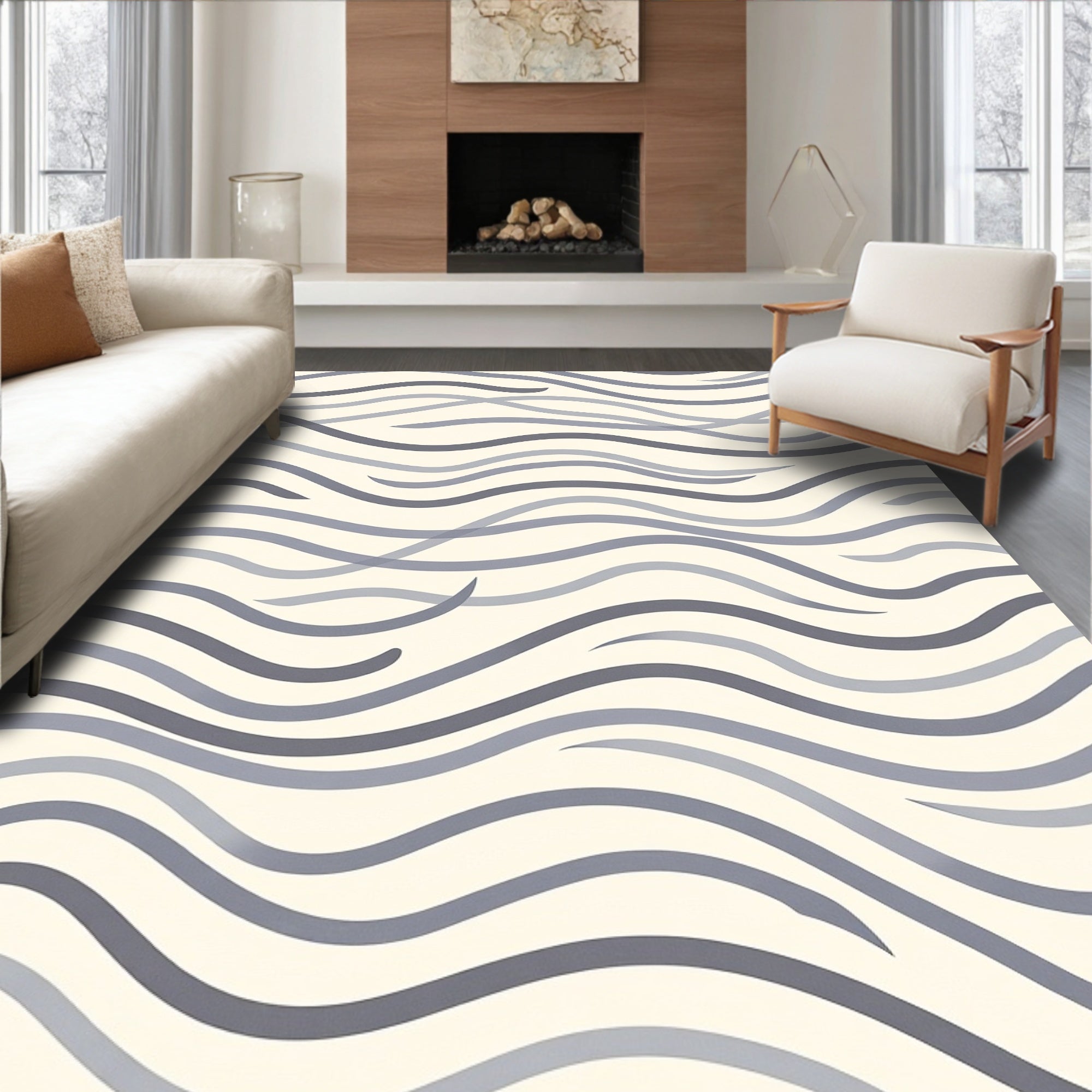Modern Wavy Gray Stripes Rug