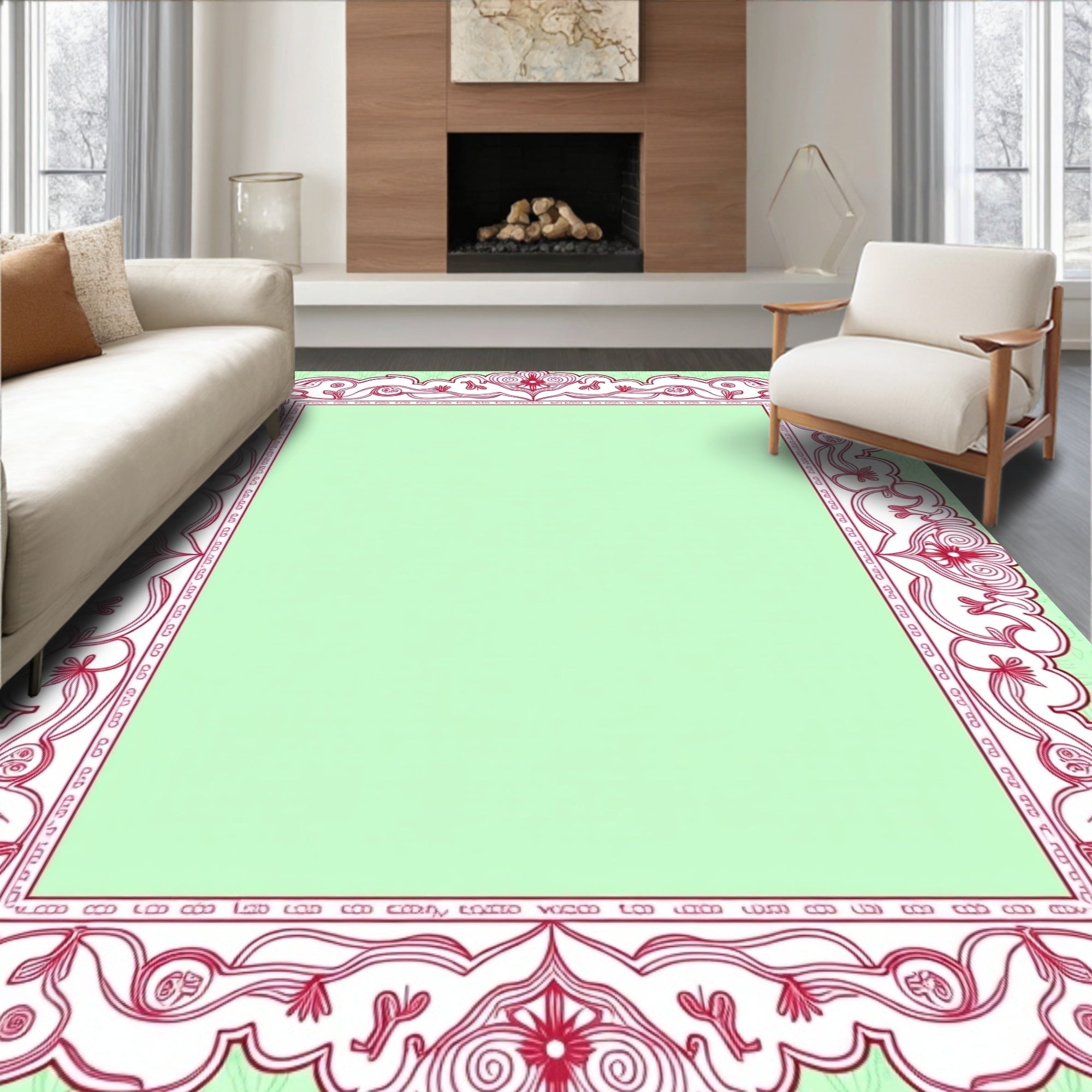Ornate Floral Vine Border Rug