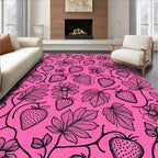 Pink Strawberry Vine Floral Pattern Rug