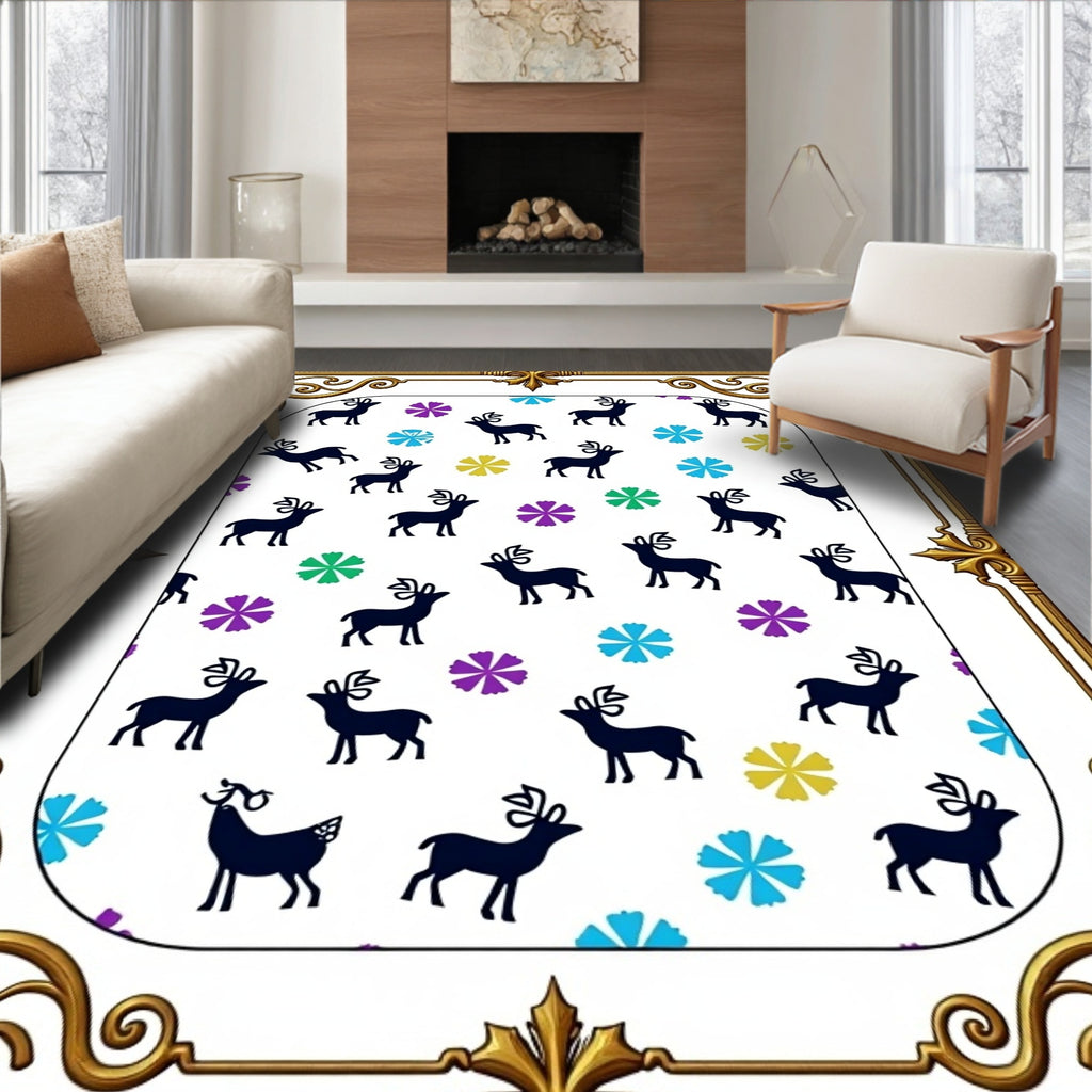 Delicate Forest Deer Multicolor Floral Rug
