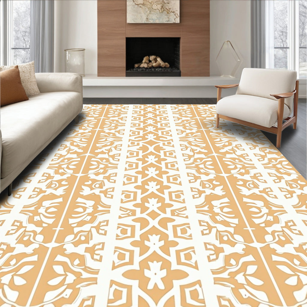 Golden Ochre Stylized Geometric Pattern Rug