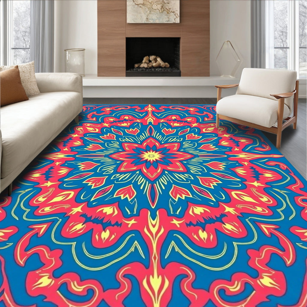 Vibrant Floral Mandala Inspired Pattern Rug