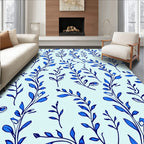 Delicate Blue Botanical Sketch Pattern Rug