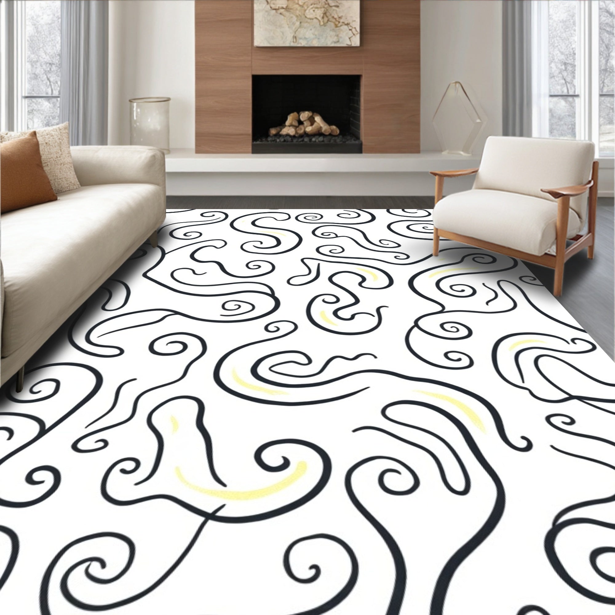 Abstract Swirl Pattern With Yellow Accents Rug