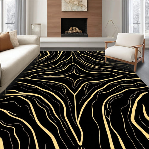 Black Gold Swirling Abstract Pattern Rug