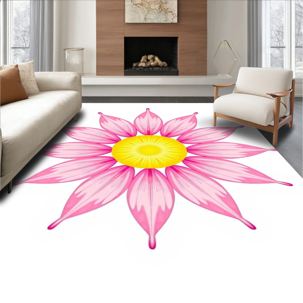 Pink Daisy Floral Radiating Pattern Rug