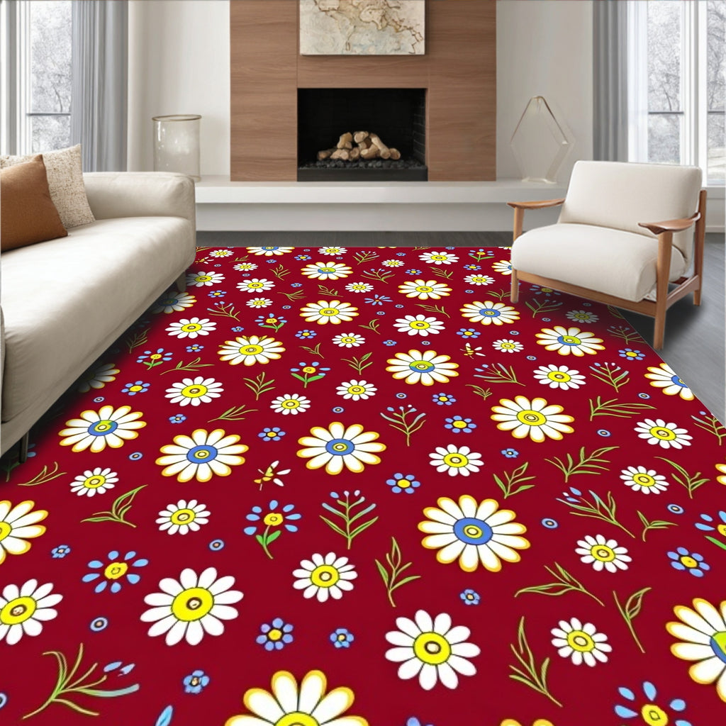Daisies Wildflowers Garden Pattern Rug