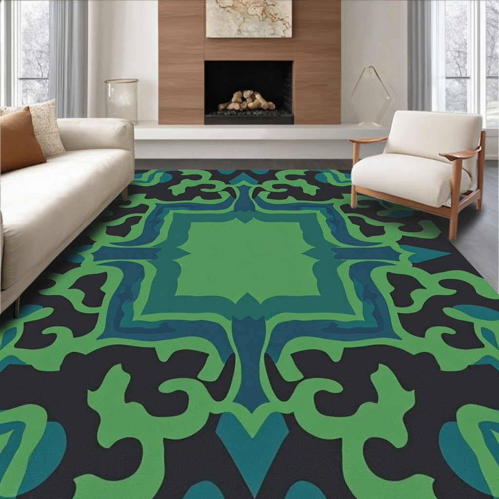 Organic Swirls In Teal And Green Rug