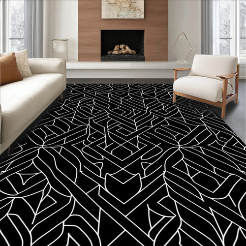 Black White Geometric Deco Liner Rug