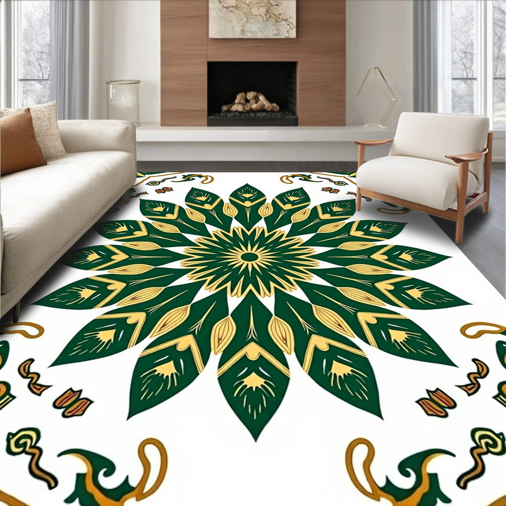 Emerald Floral Intricate Medallion Design Rug