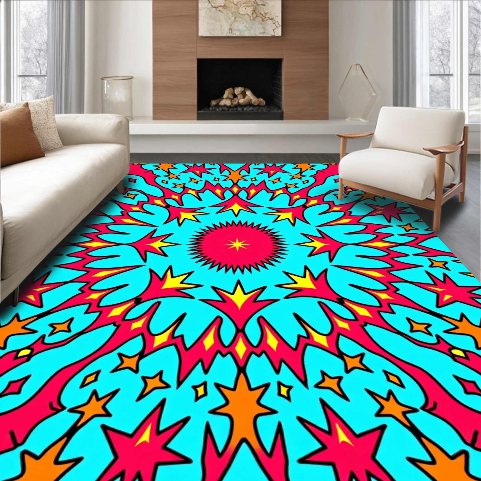 Vibrant Starburst Kaleidoscope Rug
