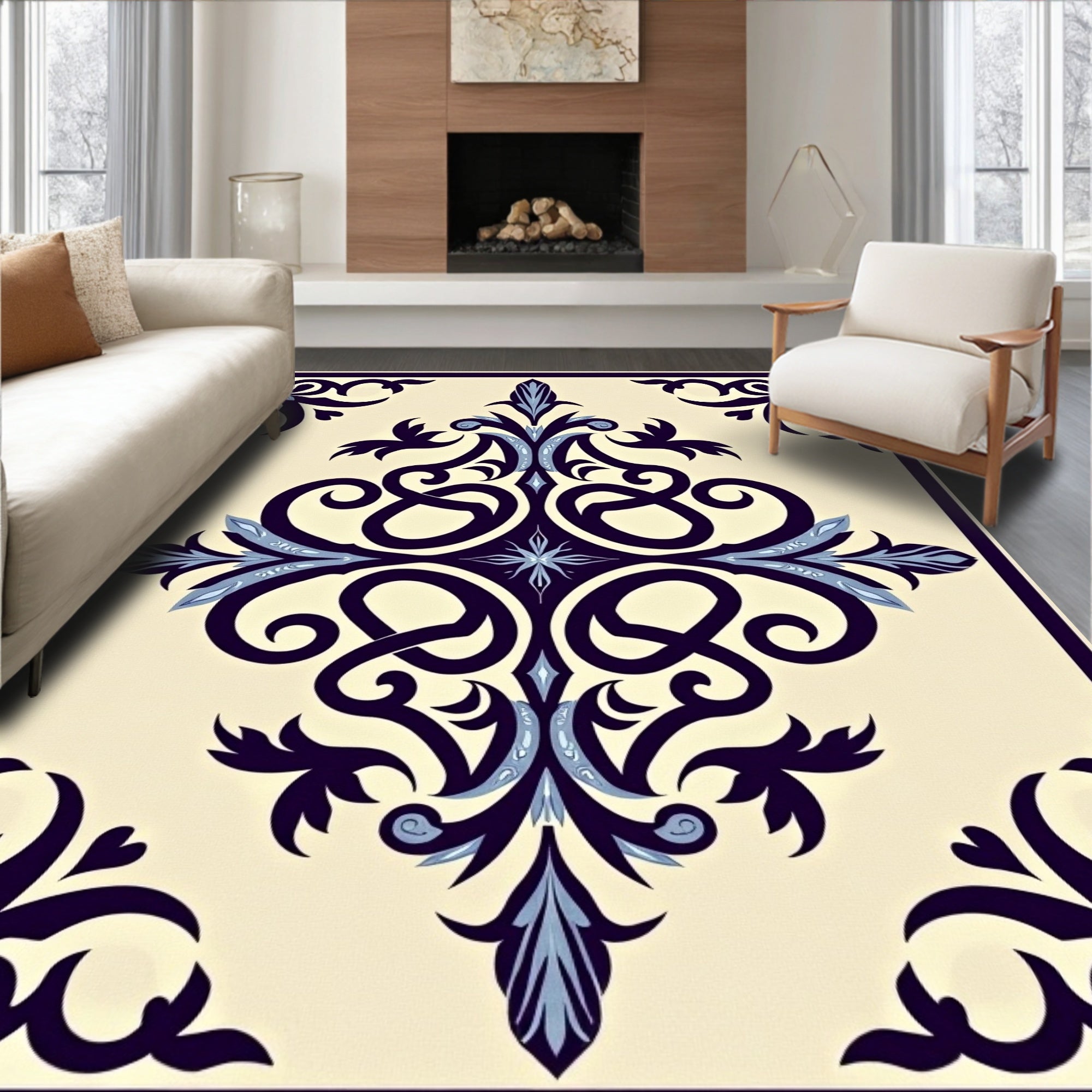 Ornate Floral Scrollwork Design Rug