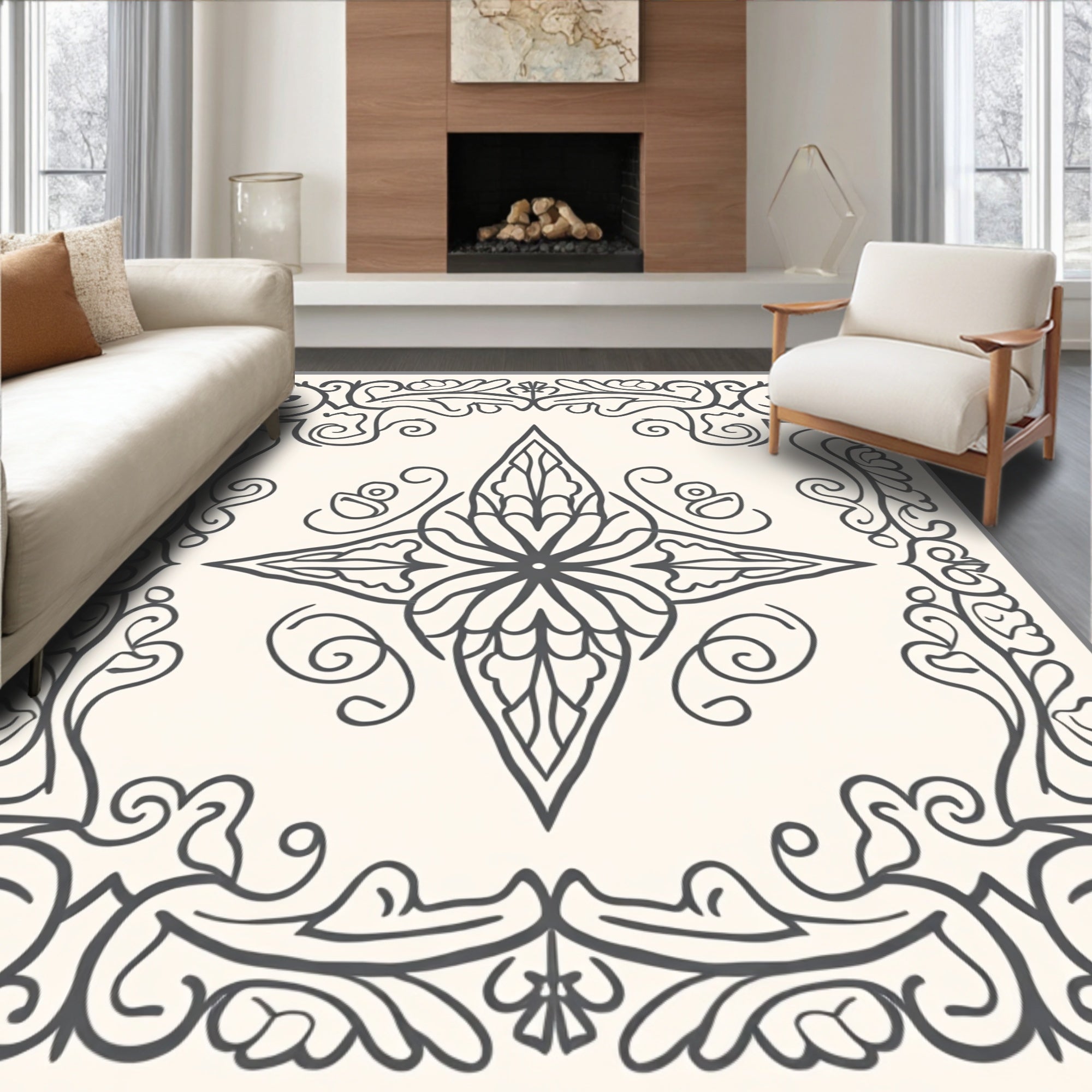 Ornate Floral Scrollwork Pattern Rug
