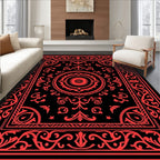 Bold Red Floral Ornamental Design Rug