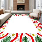 Red Ribbon Green Fern Golden Starburst Rug