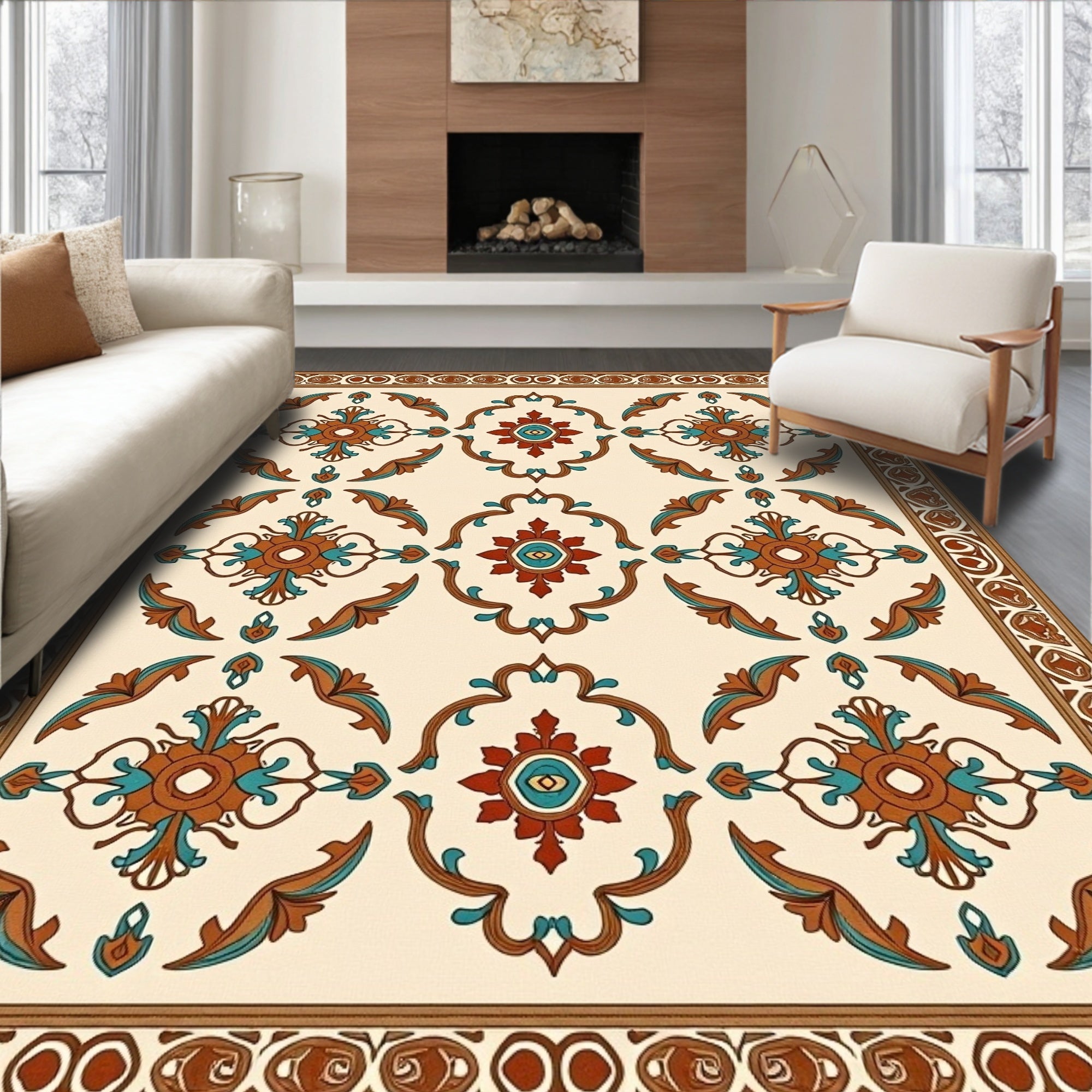 Ornate Floral Medallion Pattern Rug