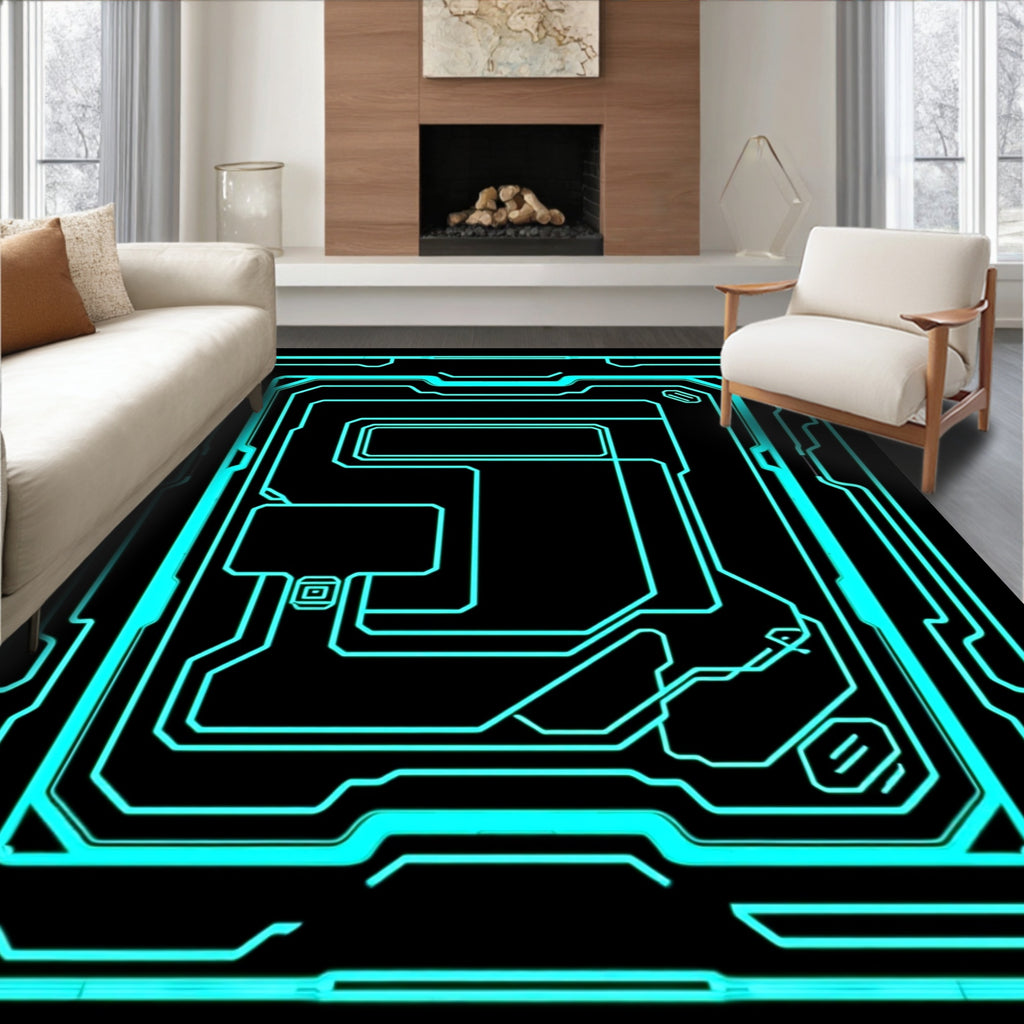 Neon Circuit Board Pattern Rug