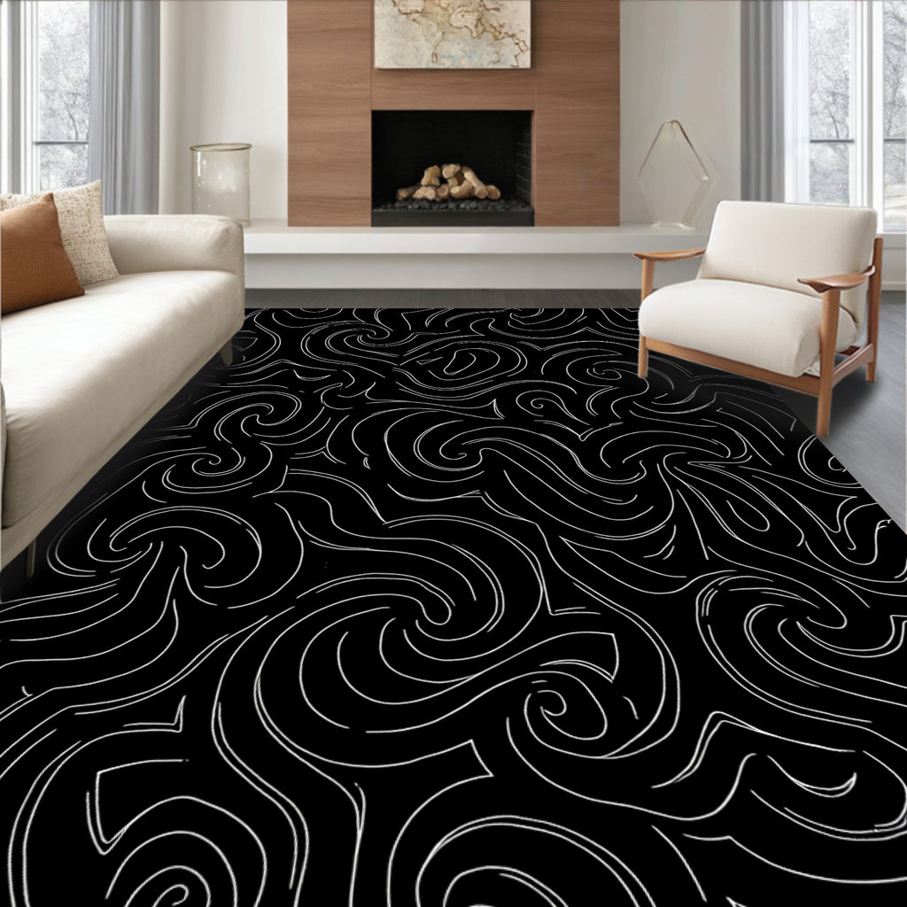 Black Swirls Abstract Pattern Rug