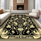 Art Nouveau Floral Black Gold Pattern Rug