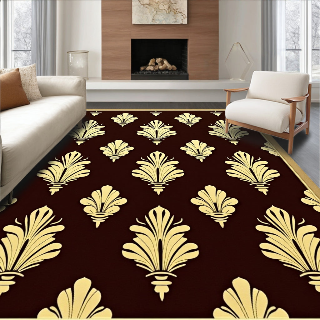 Gold Leaf Damask Pattern Rug