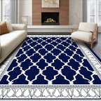 Classic White Lattice On Navy Rug
