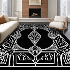 Ornate Black And White Floral Frame Rug