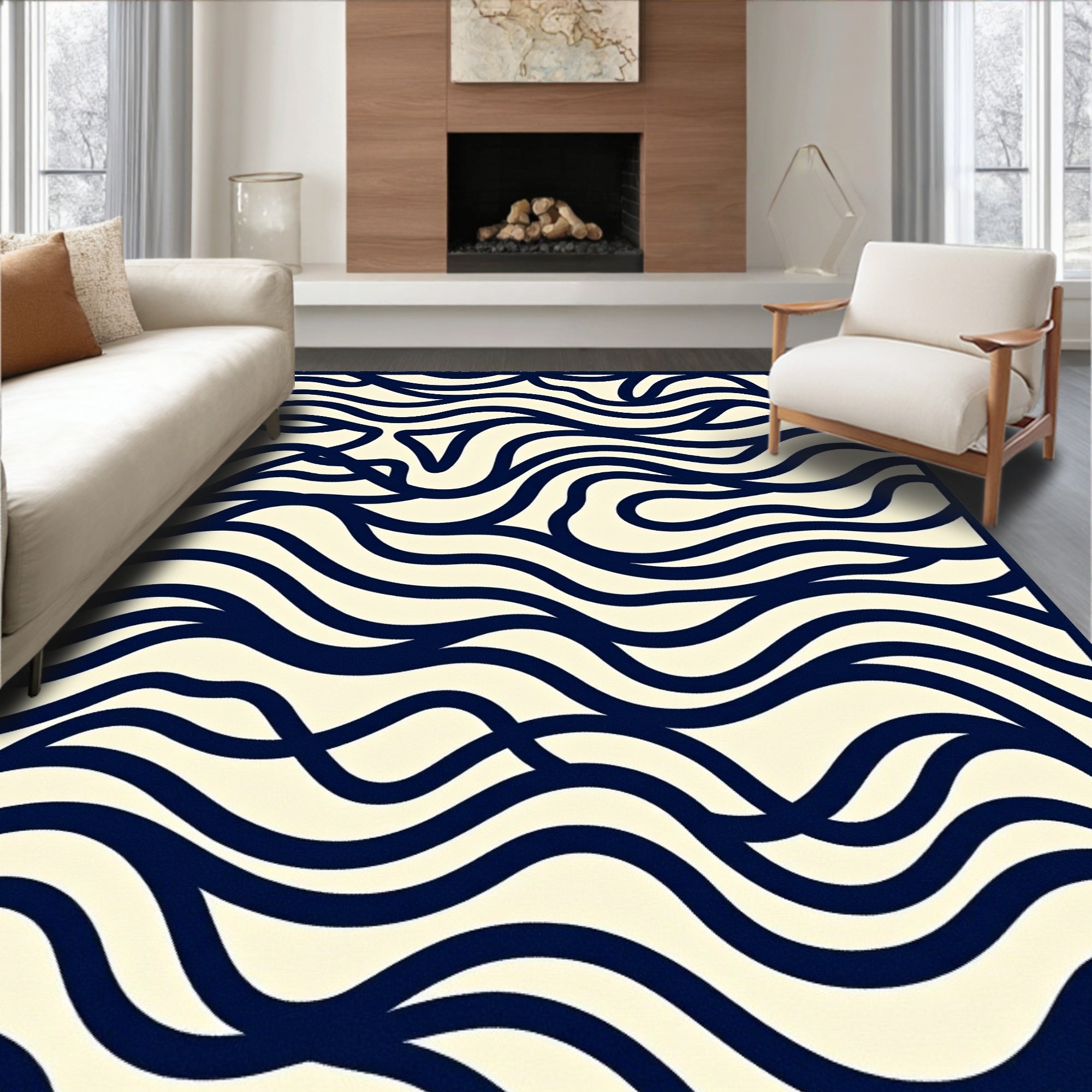 Organic Swirl Line Art Pattern Rug