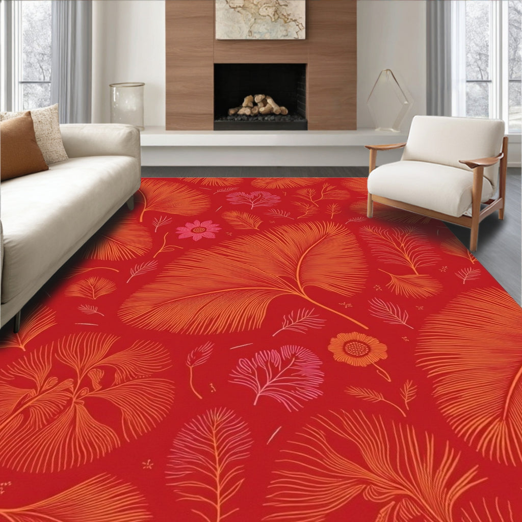 Botanical Fan Floral Red Design Rug