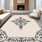 Classic Scrollwork and Floral Border Design Rug