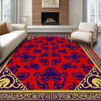 Ornate Red Blue Floral Frame Rug