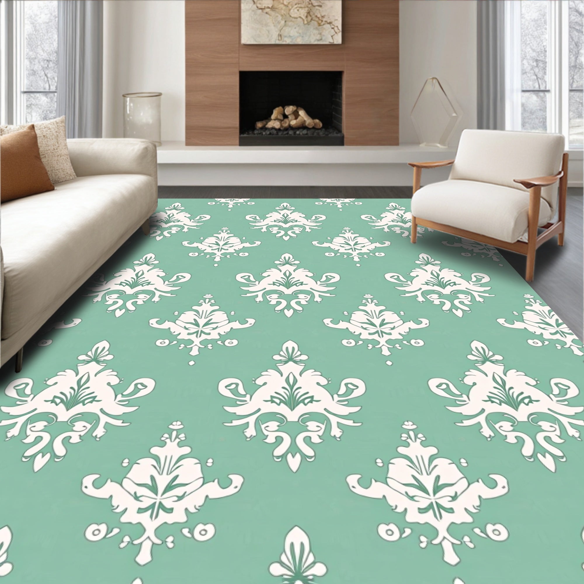 Elegant Pastel Damask Pattern Rug