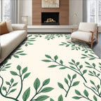 Cream Green Leafy Branch Pattern Rug